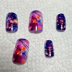 Press on nails purple pink orange black colorful set